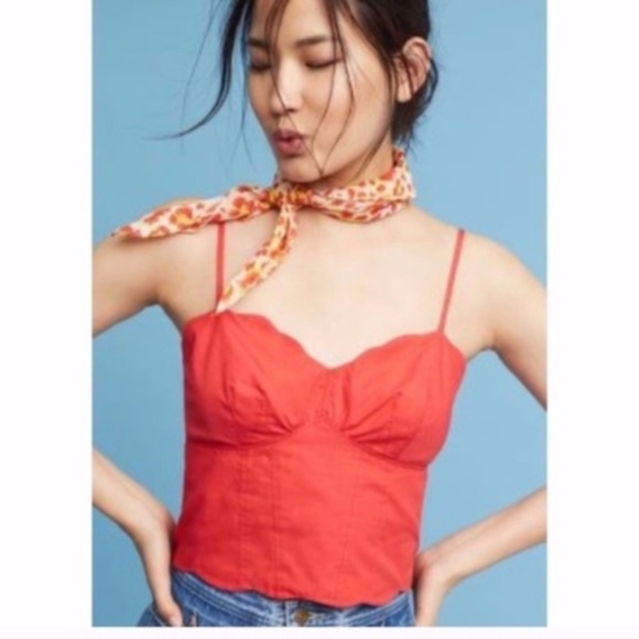 Anthropologie Tops - Anthropologie Maeve Red Scalloped Crop Top